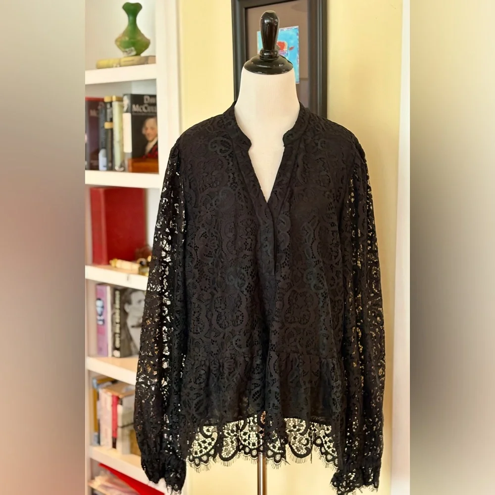 Lilly Pulitzer Blouse Black Lace Jacelynne Peplum Ruffle Hem SZ XL Plus Size - Picture 13 of 13